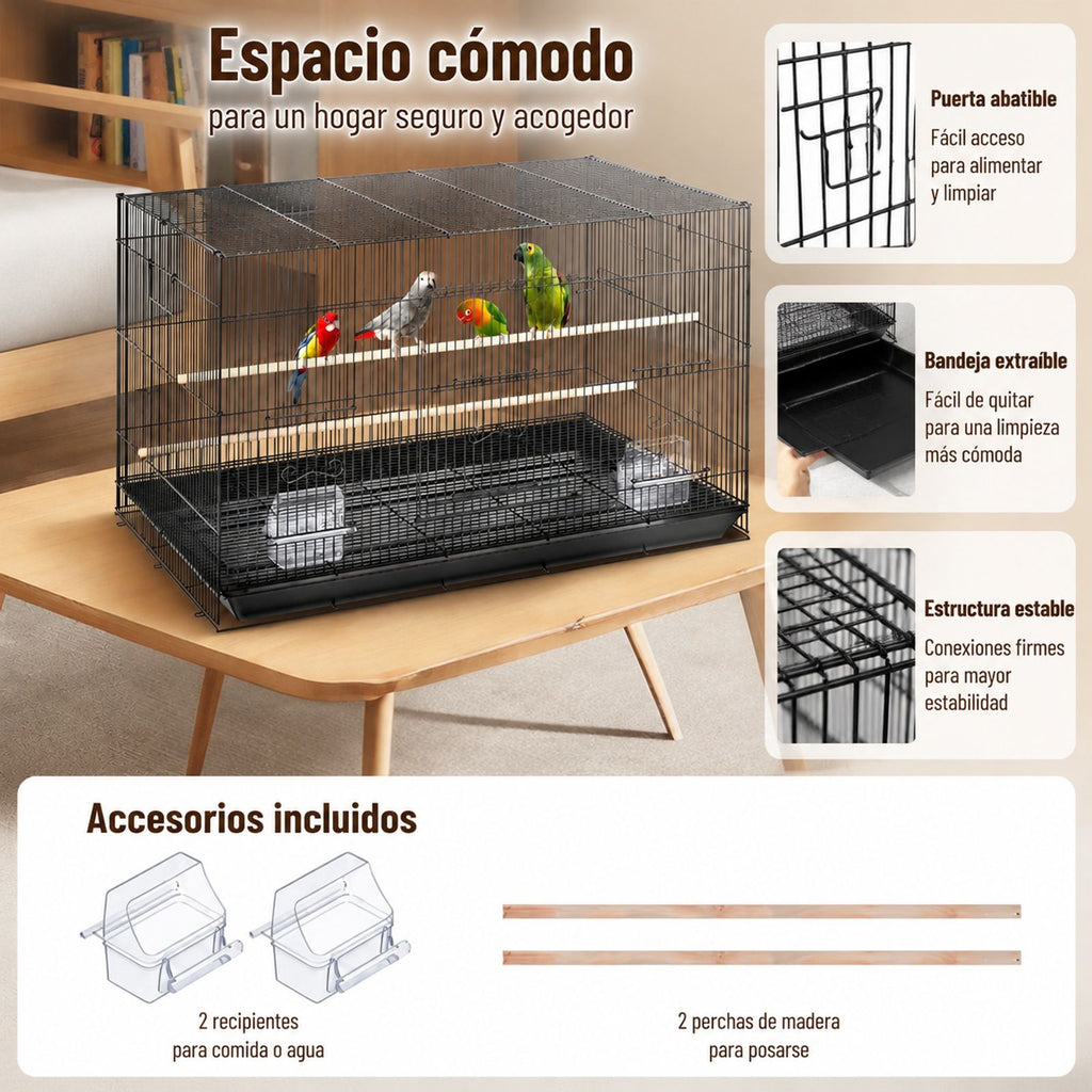Jaula de vuelo metálica para pájaros pequeños, cacatúas y loros con asa lateral, bandeja extraíble, perchas y comederos