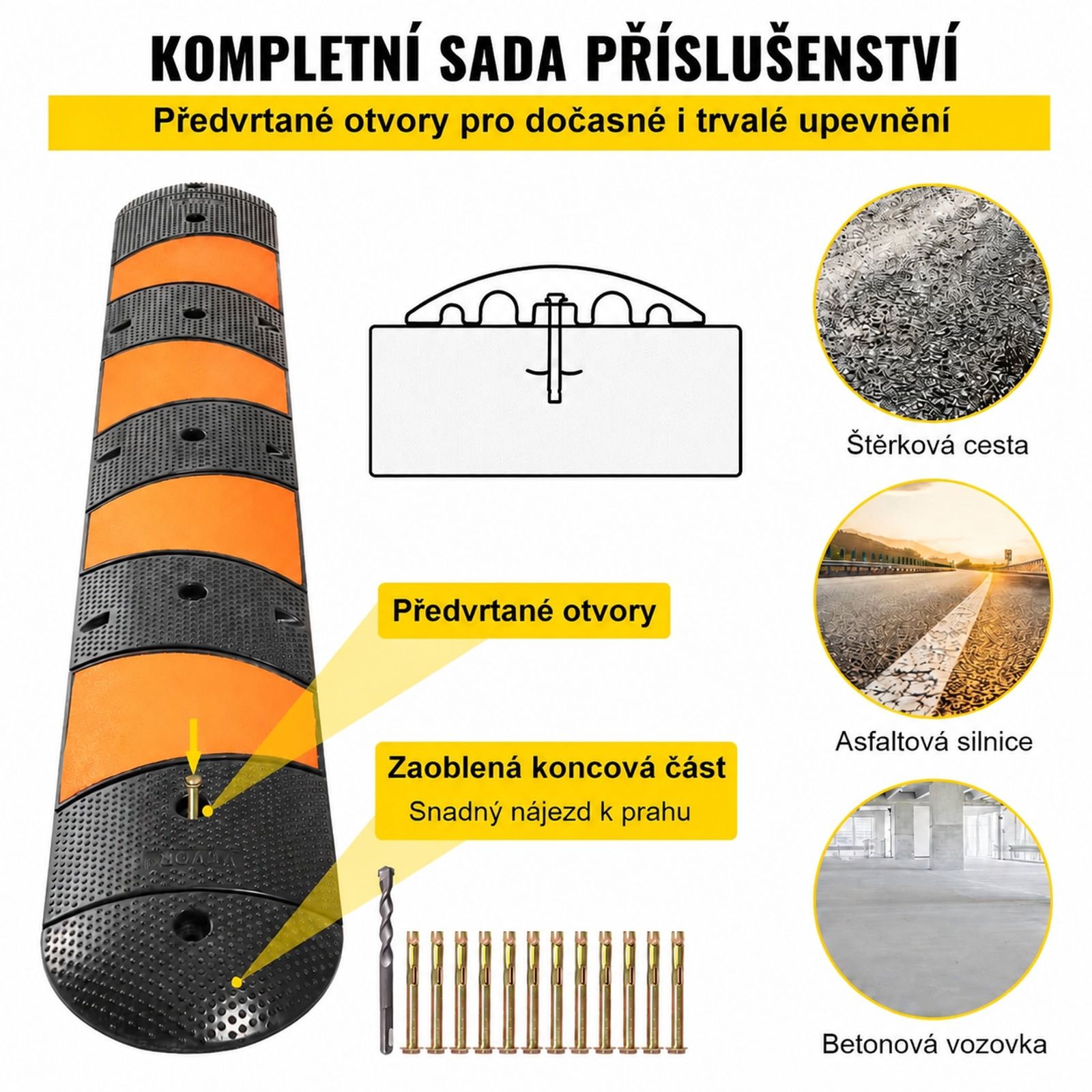 Modulární gumový nájezd na kabely pro příjezdovou cestu se dvěma koncovými krytkami