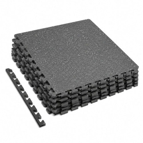 6 pièces Tapis puzzle fitness en mousse EVA, noir à pois gris, emboîtable, pour salle de sport, maison, bureau