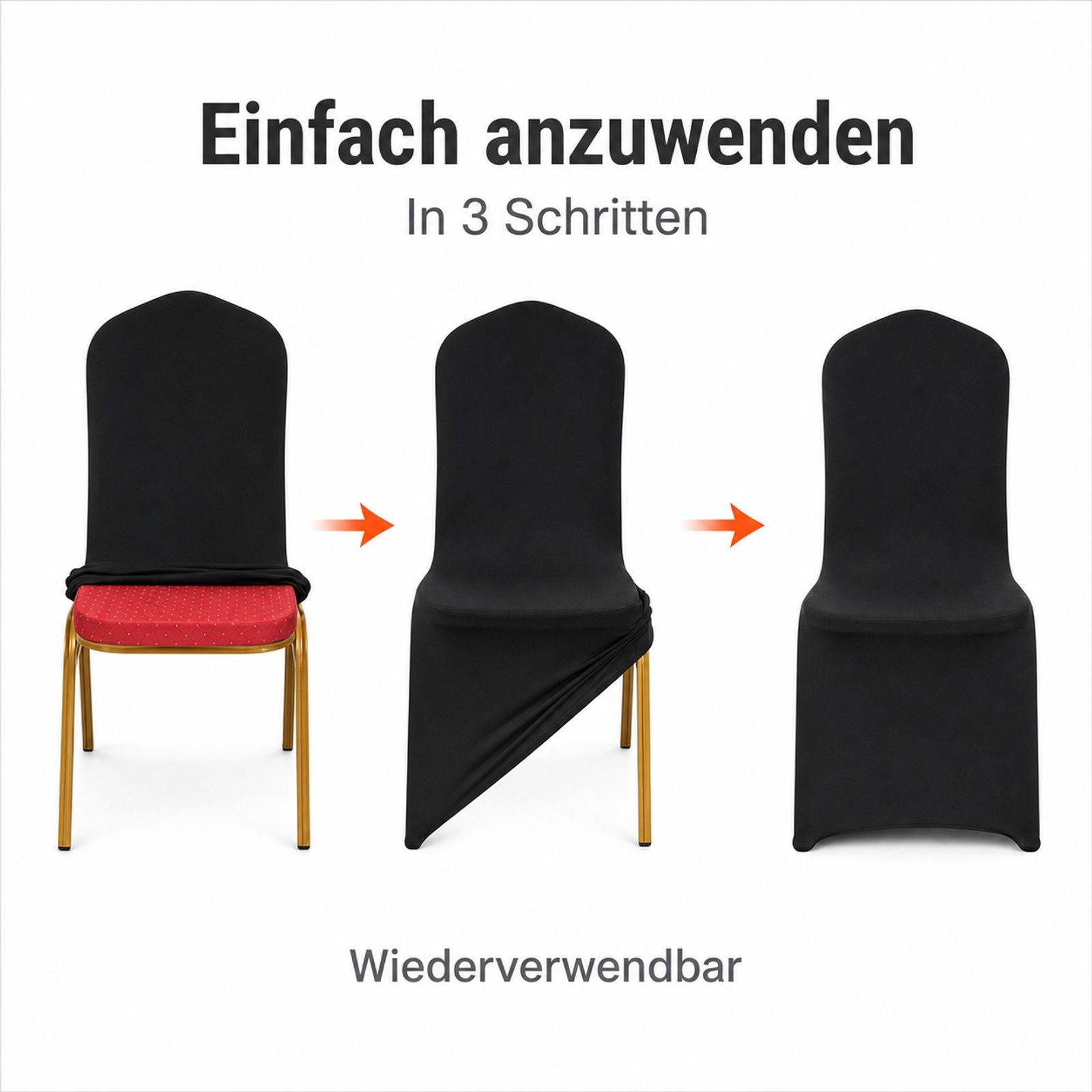 30 Stück schwarze Stretch-Spandex-Hussen für Klappstühle, abnehmbare Stuhlbezüge für Hochzeit, Bankett, Party und Esszimmer