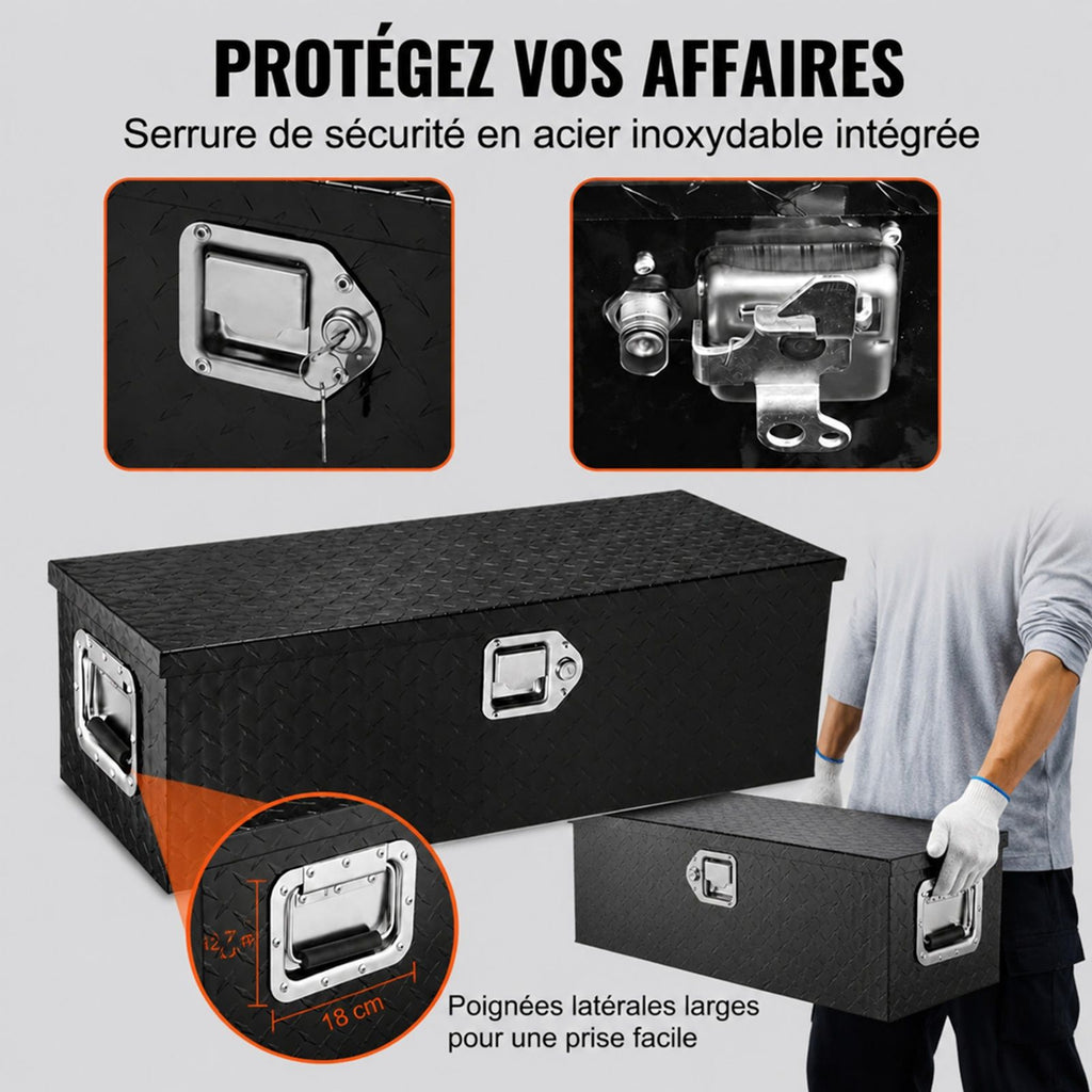 Boite a outils en aluminium avec profil a barre pour benne de pickup