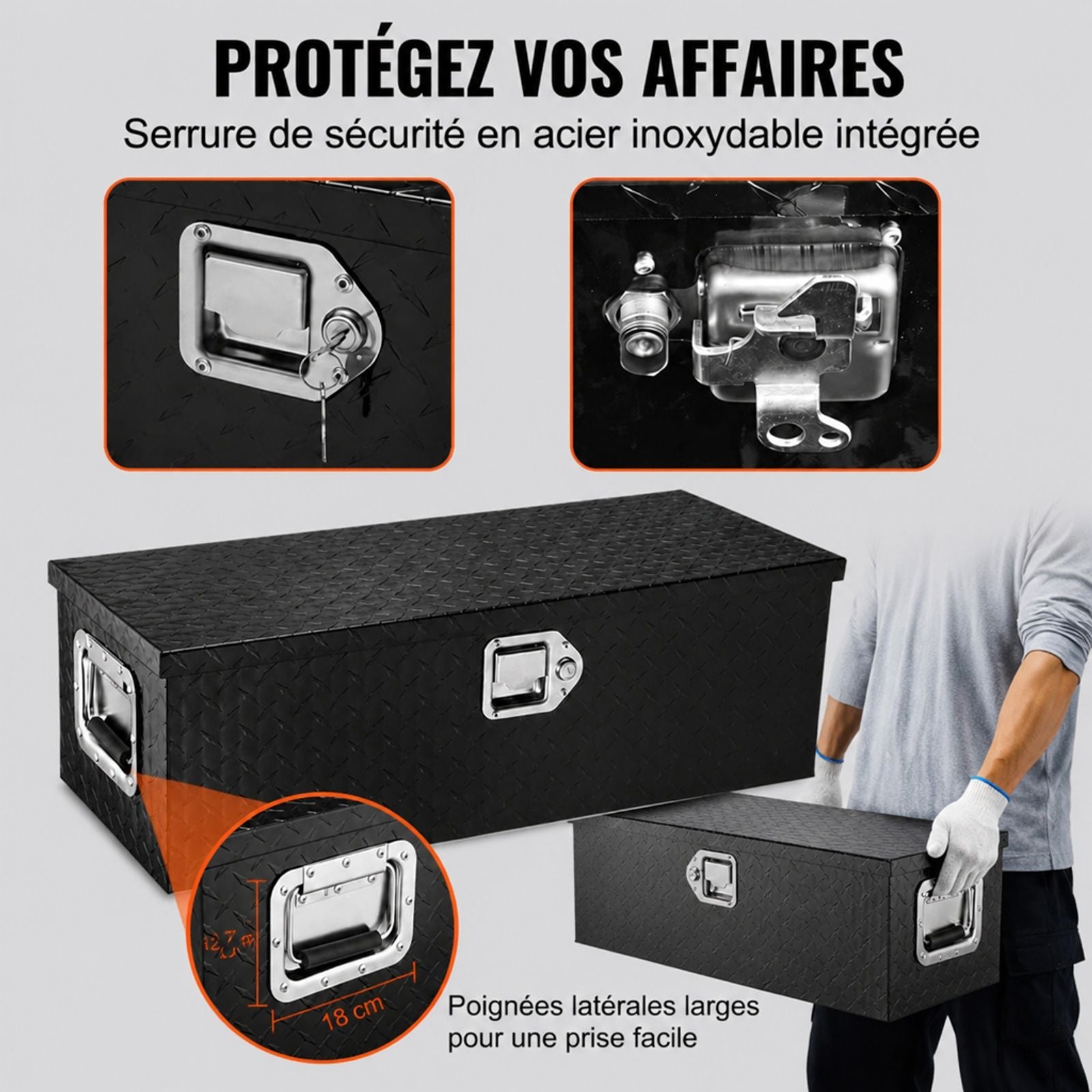 Boite a outils en aluminium avec profil a barre pour benne de pickup