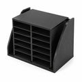 Black Particleboard Document Organizer with 12 Compartments and Vertical Folder Section for Office, Classroom, Books, Files and Paper