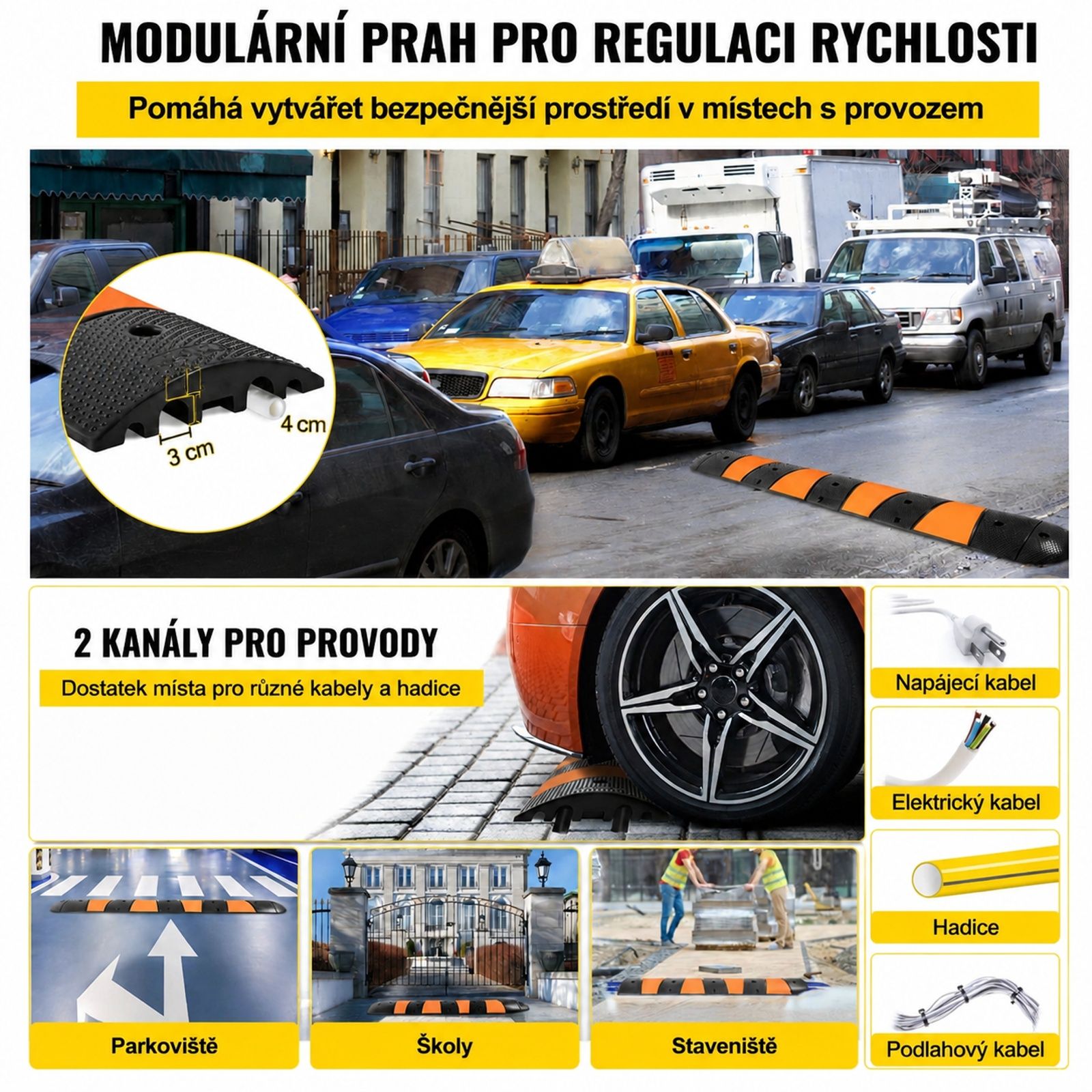 Modulární gumový nájezd na kabely pro příjezdovou cestu se dvěma koncovými krytkami