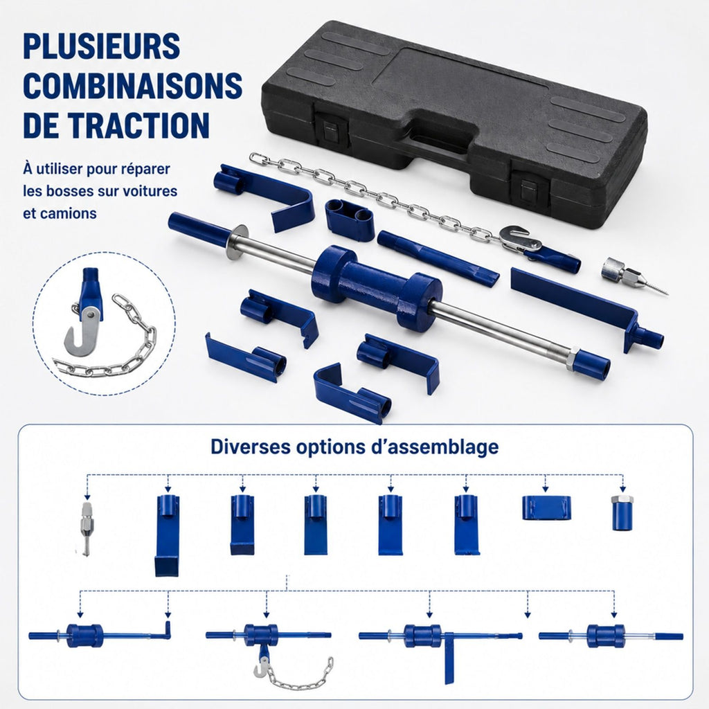 Kit de débosselage pour carrosserie avec marteau à inertie 5,9 kg