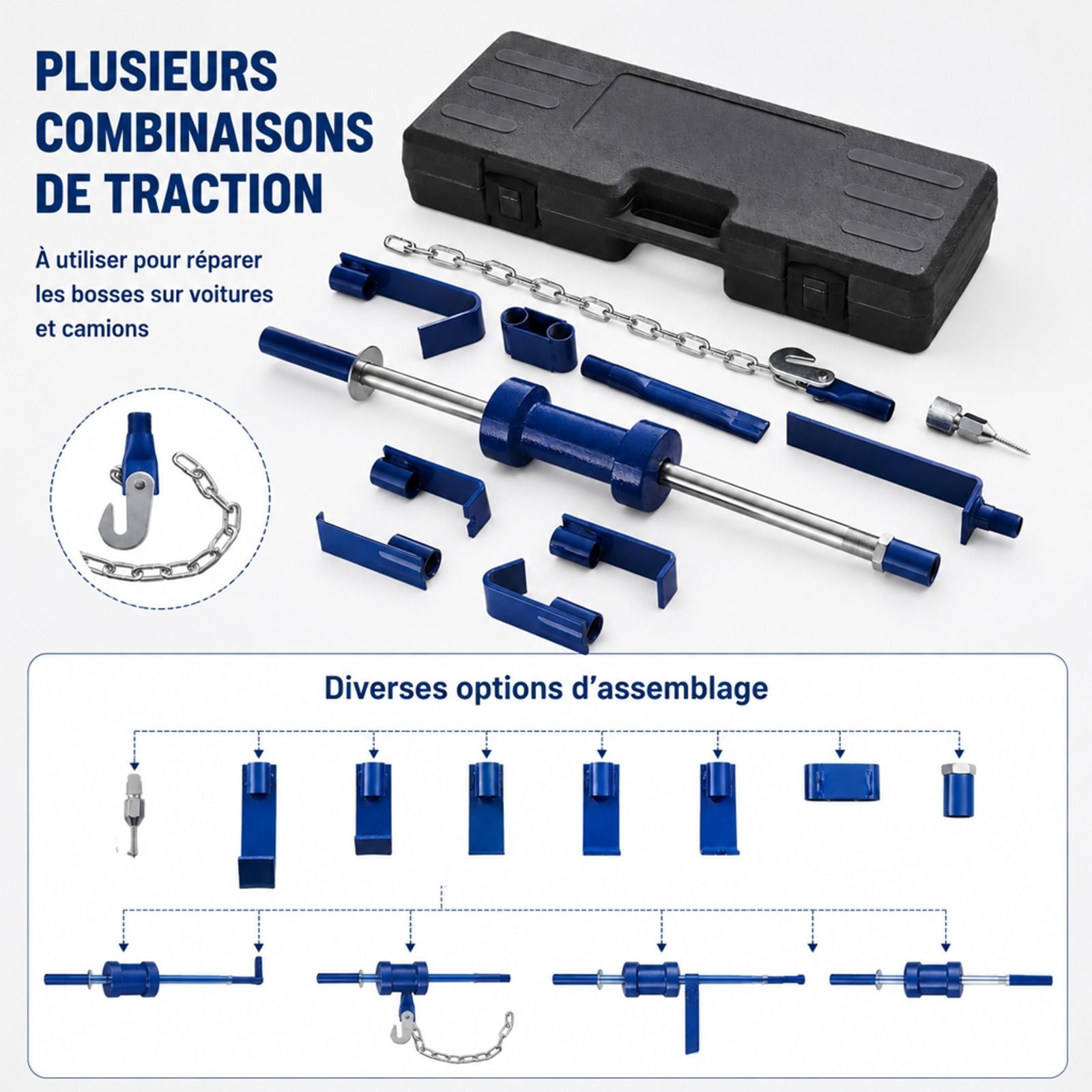 Kit de débosselage pour carrosserie avec marteau à inertie 5,9 kg