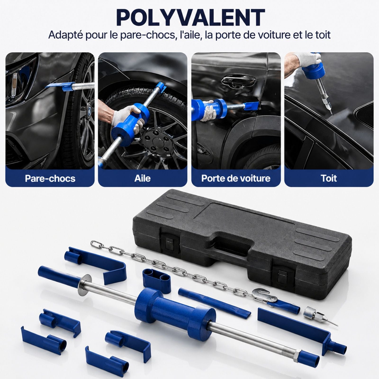 Kit de débosselage pour carrosserie avec marteau à inertie 5,9 kg