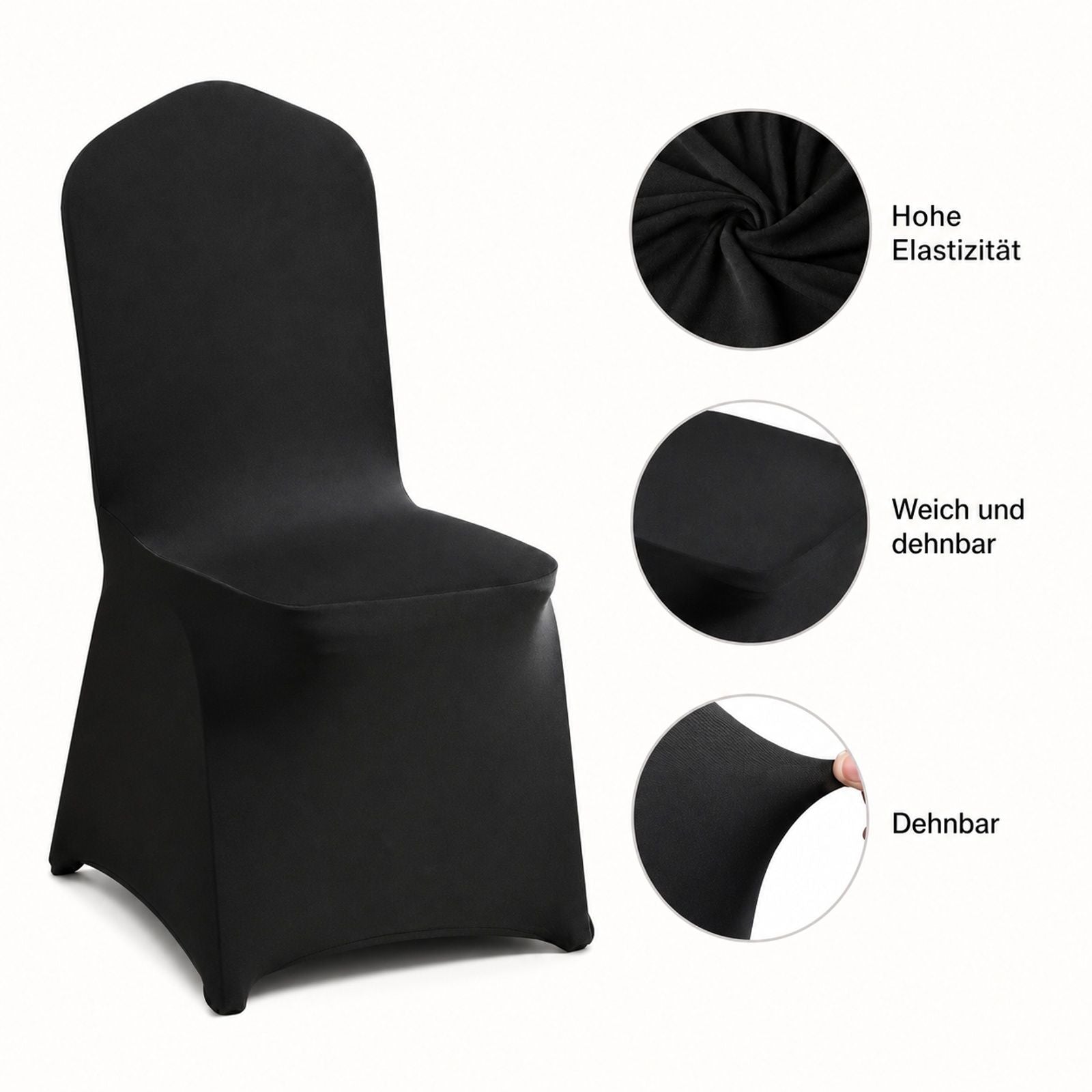30 Stück schwarze Stretch-Spandex-Hussen für Klappstühle, abnehmbare Stuhlbezüge für Hochzeit, Bankett, Party und Esszimmer