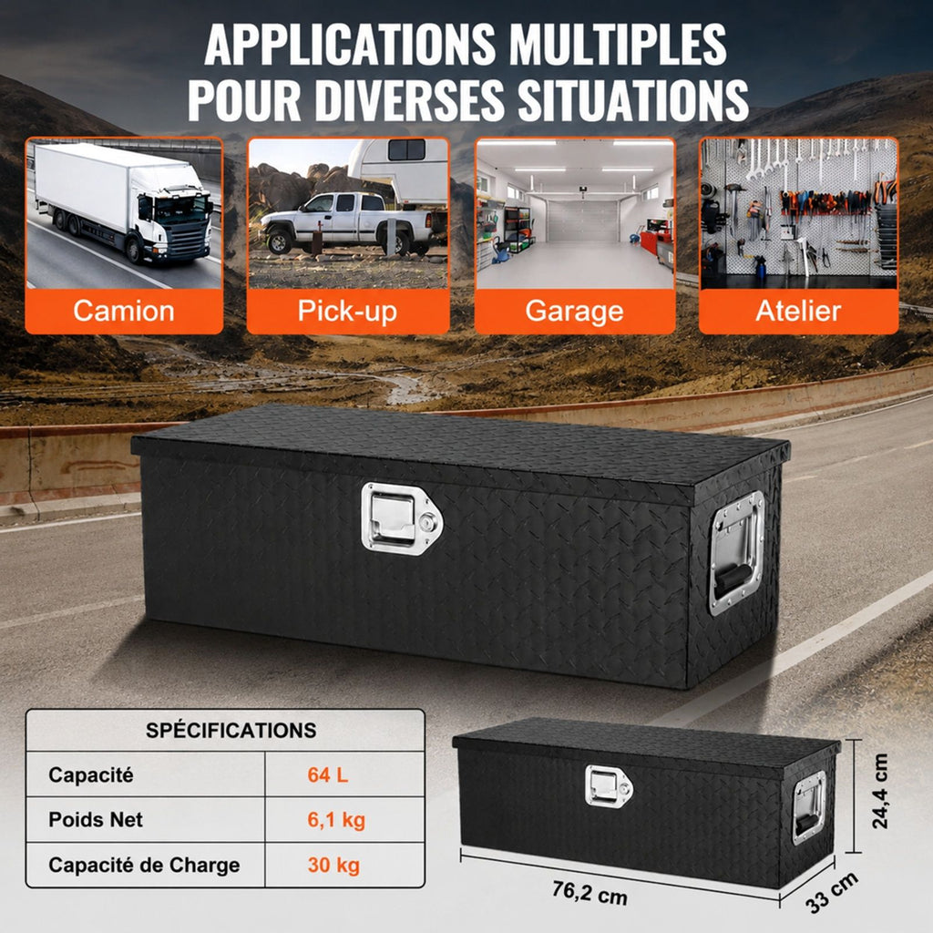 Boite a outils en aluminium avec profil a barre pour benne de pickup