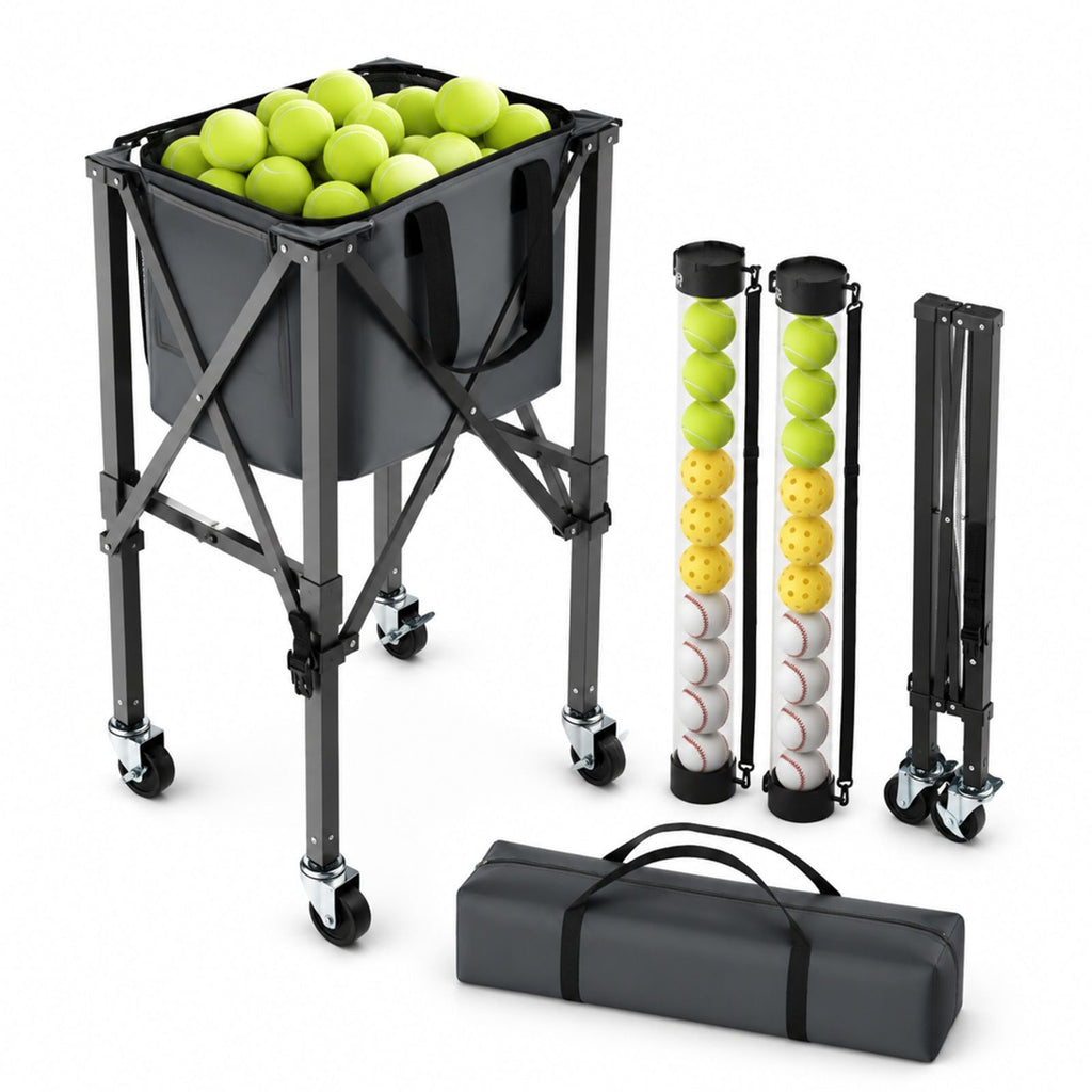 Faltbarer Tennis- und Pickleball-Wagen mit Rollen, 2-in-1 Korb, Fassungsvermogen fur 150 Tennisbaelle oder 260 Pickleballs, Sammelrohr