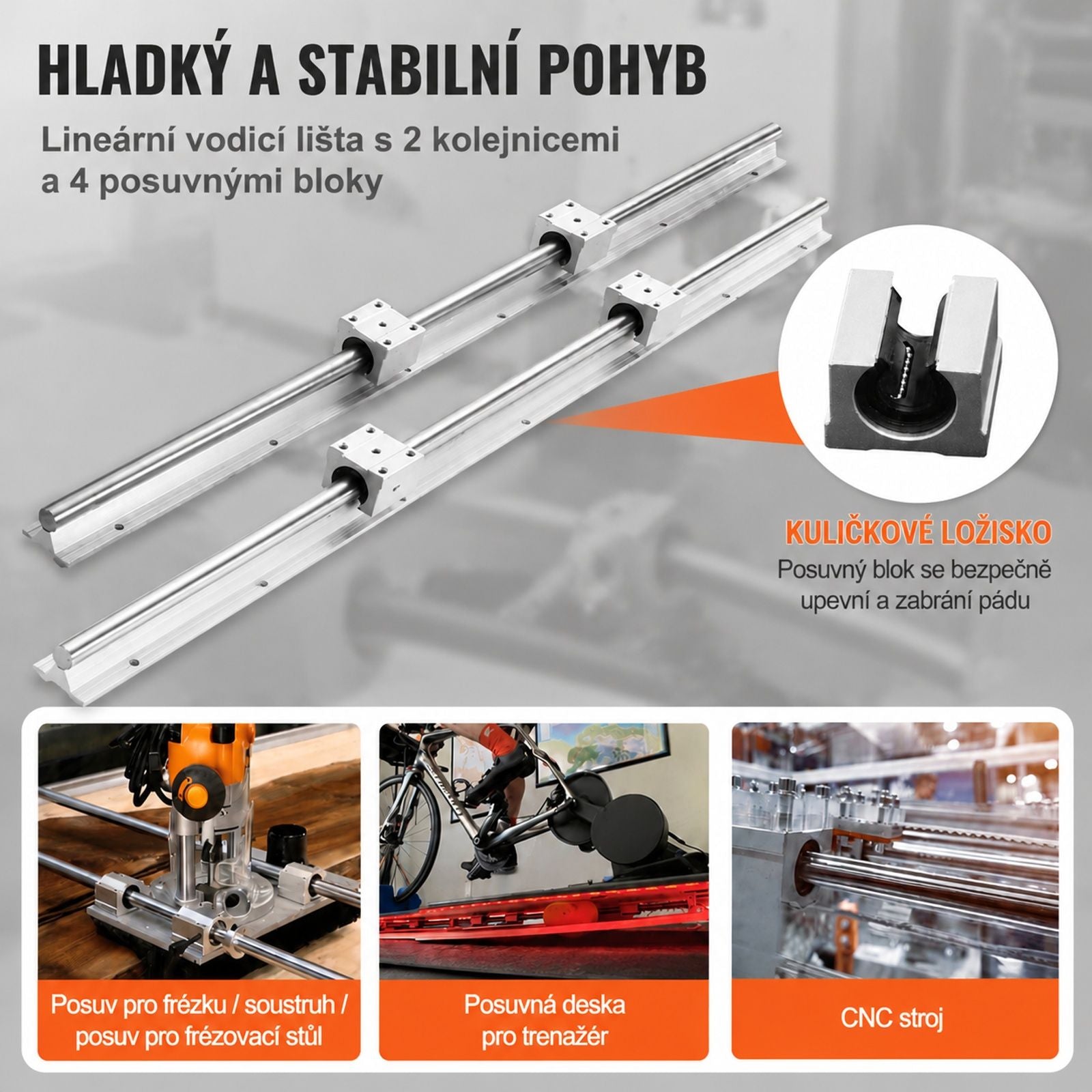 Linear guide rail set with 2 rails and 4 slide blocks, for automated machines, CNC router and 3D printer