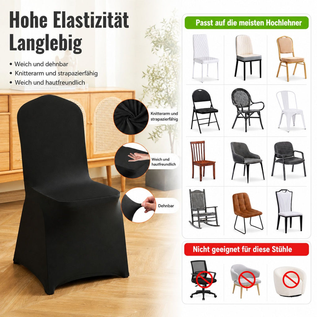30 Stück schwarze Stretch-Spandex-Hussen für Klappstühle, abnehmbare Stuhlbezüge für Hochzeit, Bankett, Party und Esszimmer