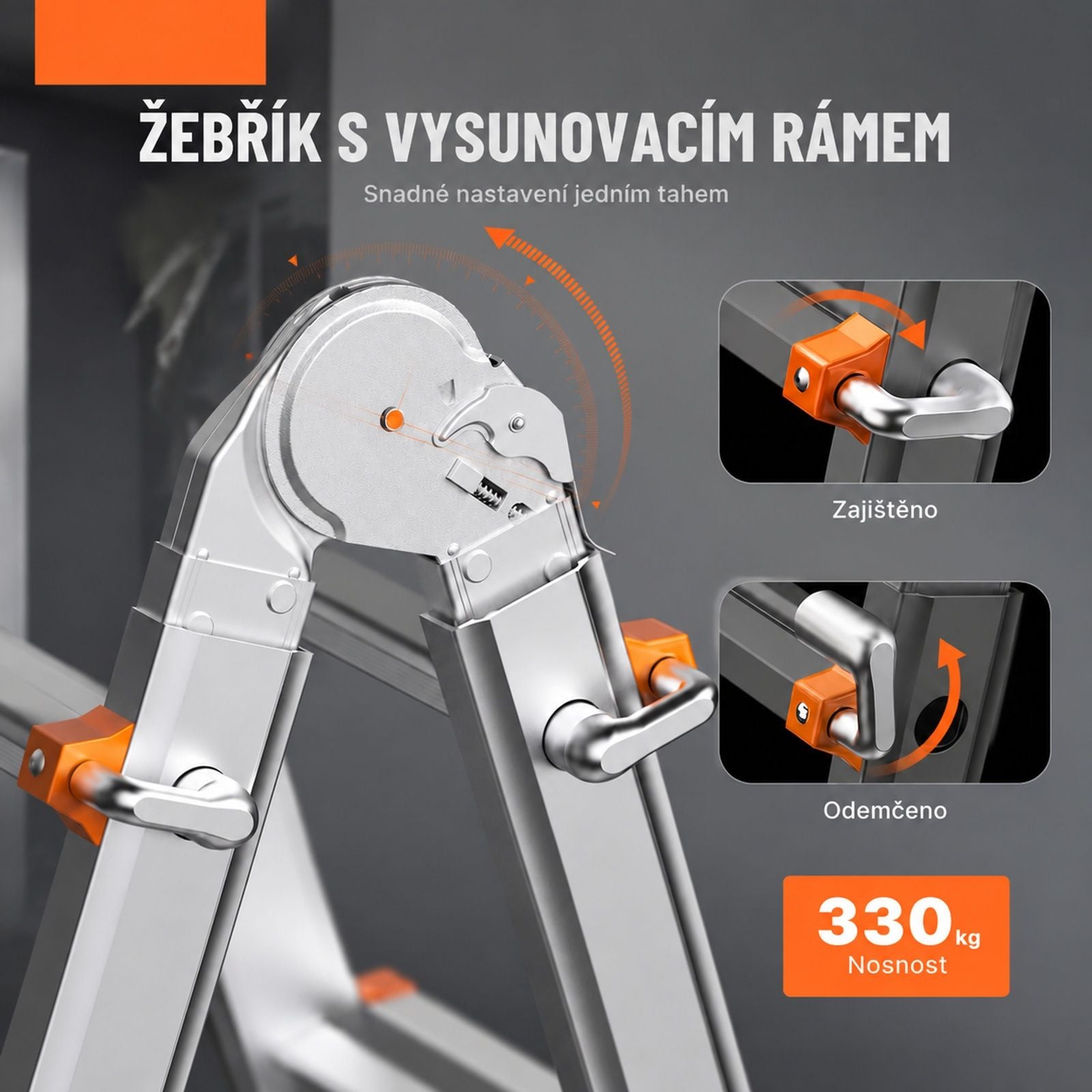 Teleskopický žebřík s rámem A, skládací hliníkové provedení pro dům a venkovní použití