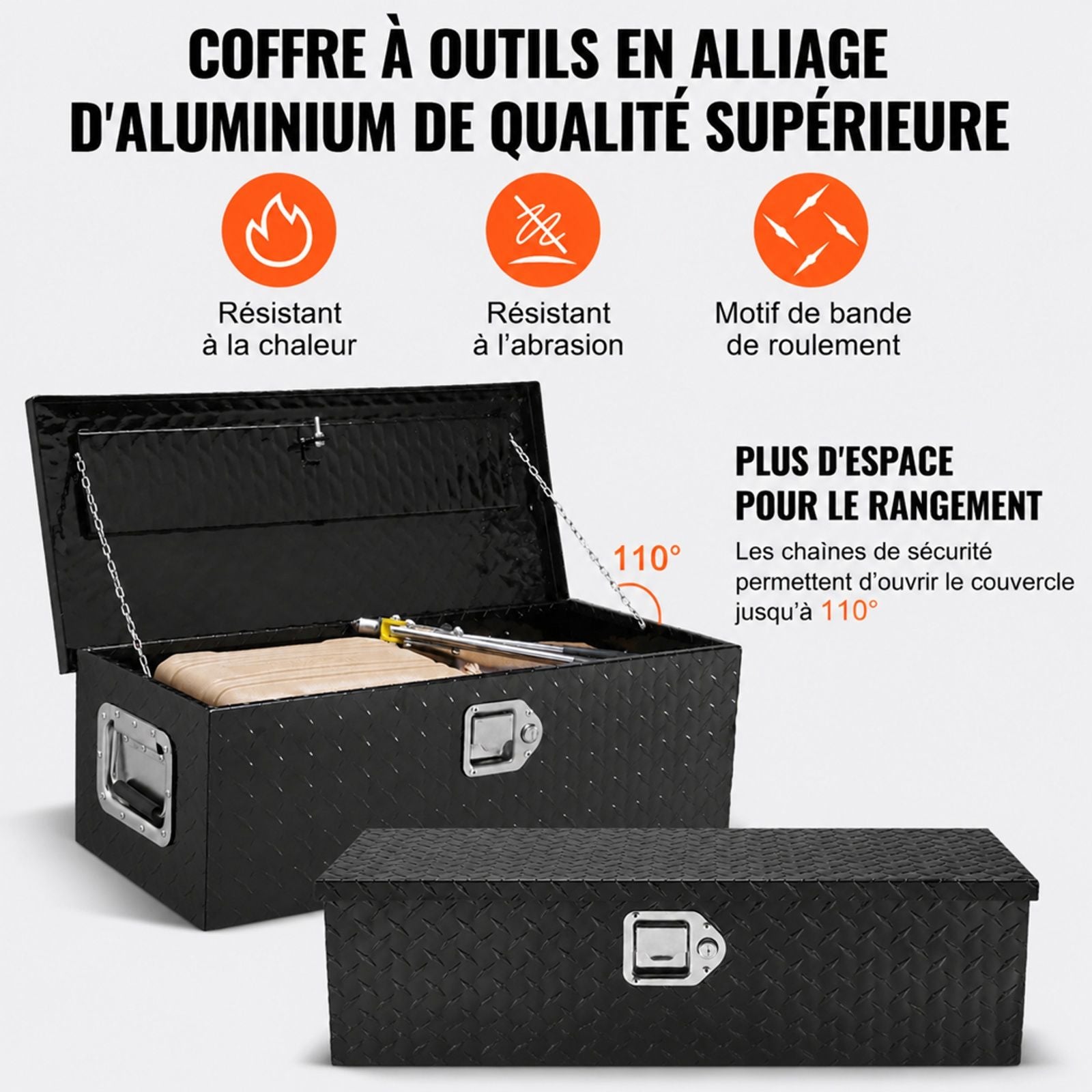 Boite a outils en aluminium avec profil a barre pour benne de pickup