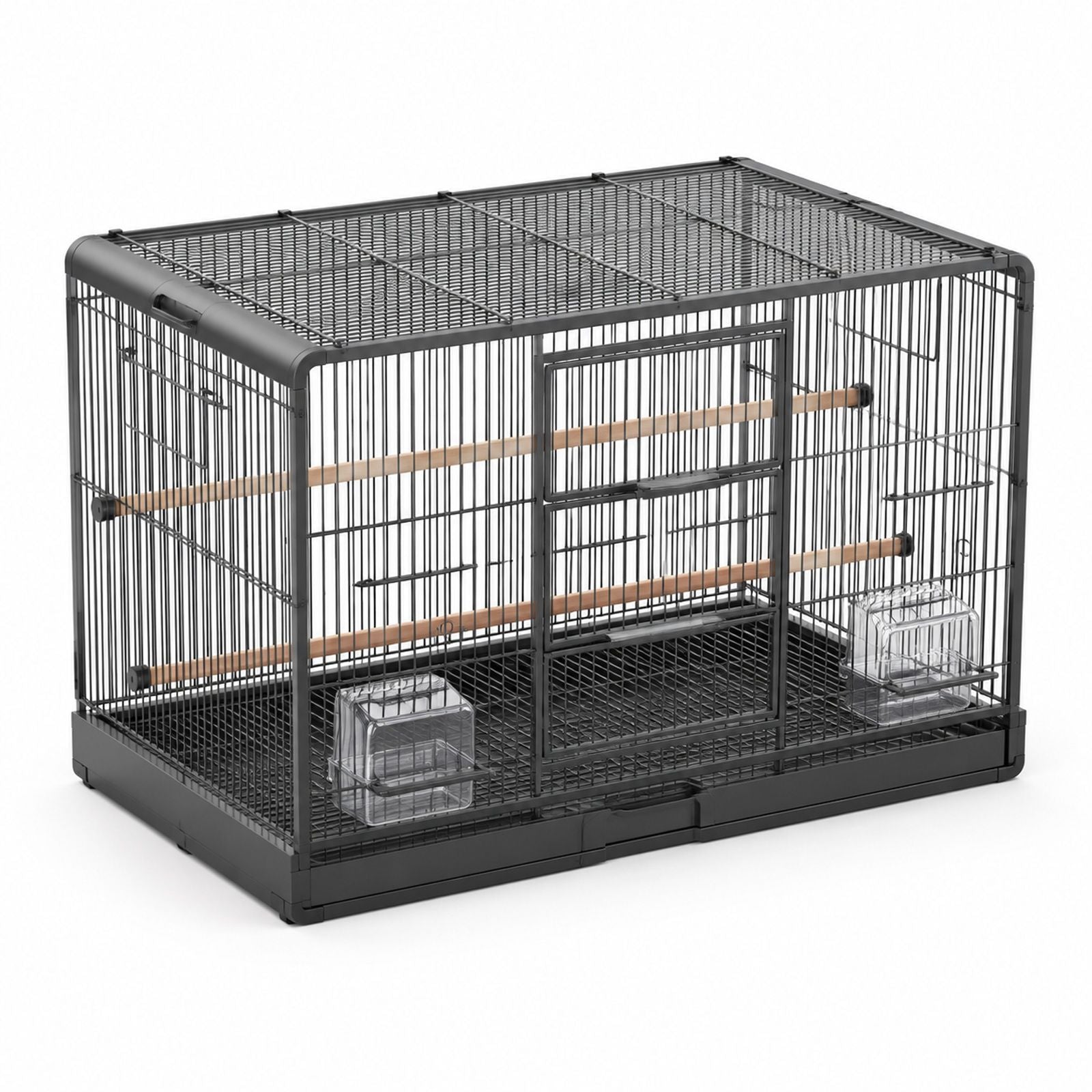 Jaula de vuelo metálica para pájaros pequeños, cacatúas y loros con asa lateral, bandeja extraíble, perchas y comederos