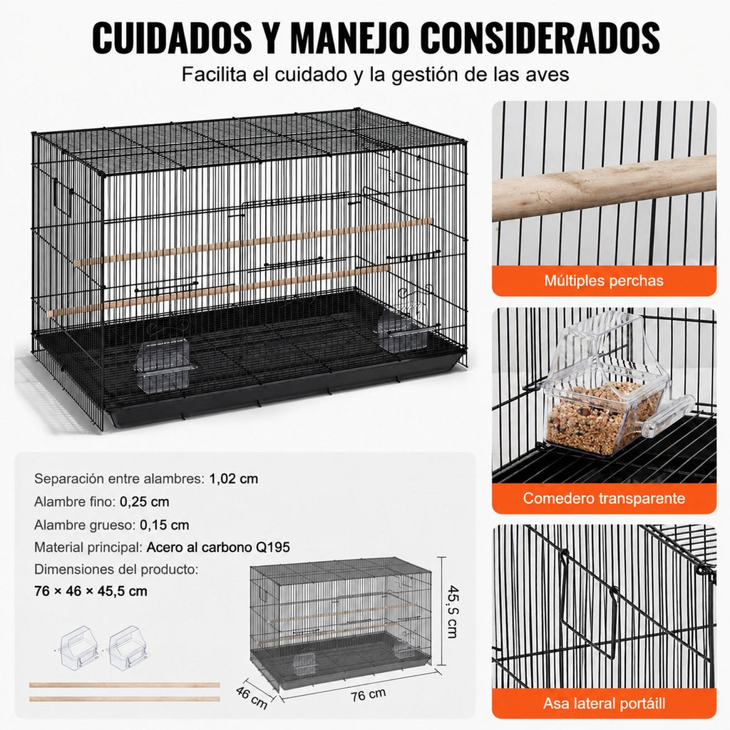 Jaula de vuelo metálica para pájaros pequeños, cacatúas y loros con asa lateral, bandeja extraíble, perchas y comederos