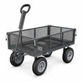Steel garden cart, 900 lb load capacity, tires, adjustable handle, removable side panels, attachment to ATV or tractor, black