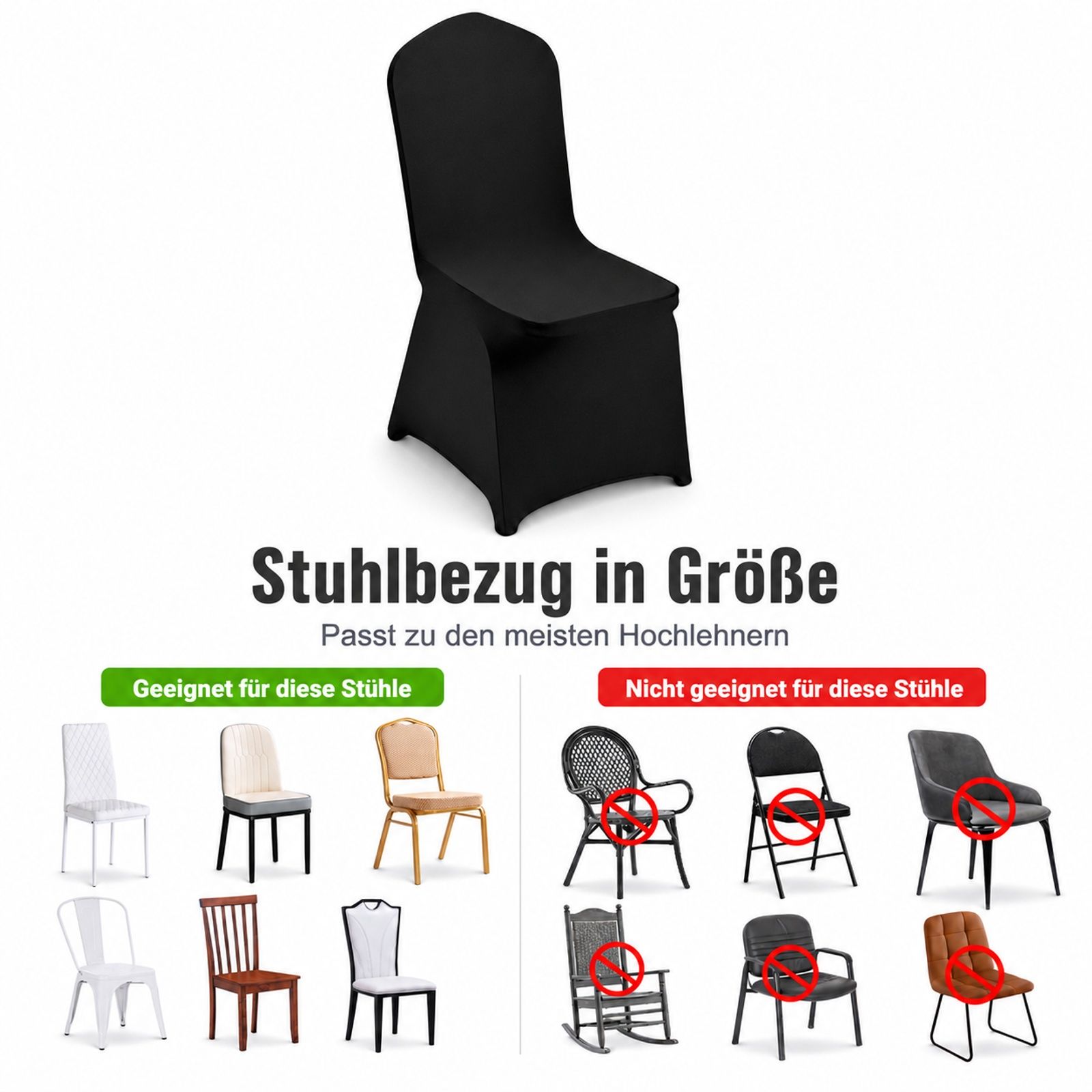30 Stück schwarze Stretch-Spandex-Hussen für Klappstühle, abnehmbare Stuhlbezüge für Hochzeit, Bankett, Party und Esszimmer
