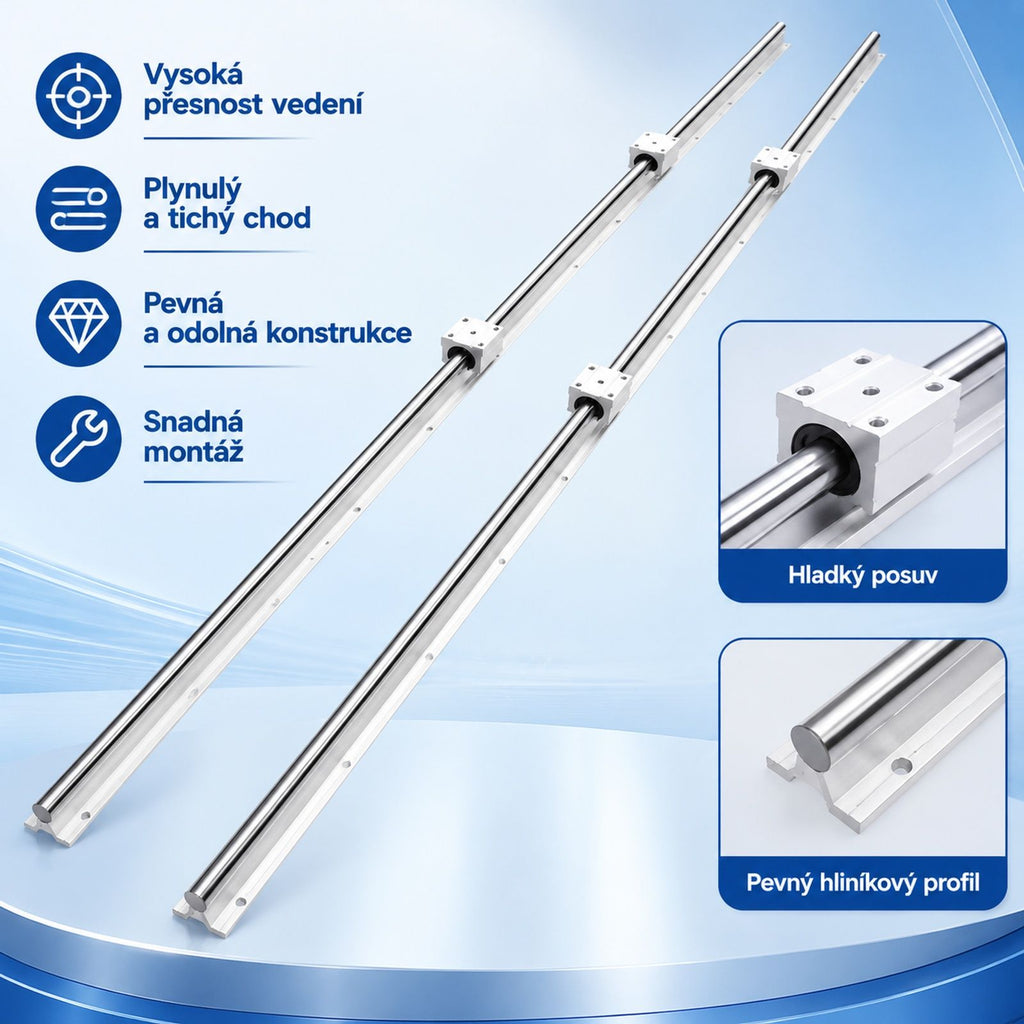Linear guide rail set with 2 rails and 4 slide blocks, for automated machines, CNC router and 3D printer