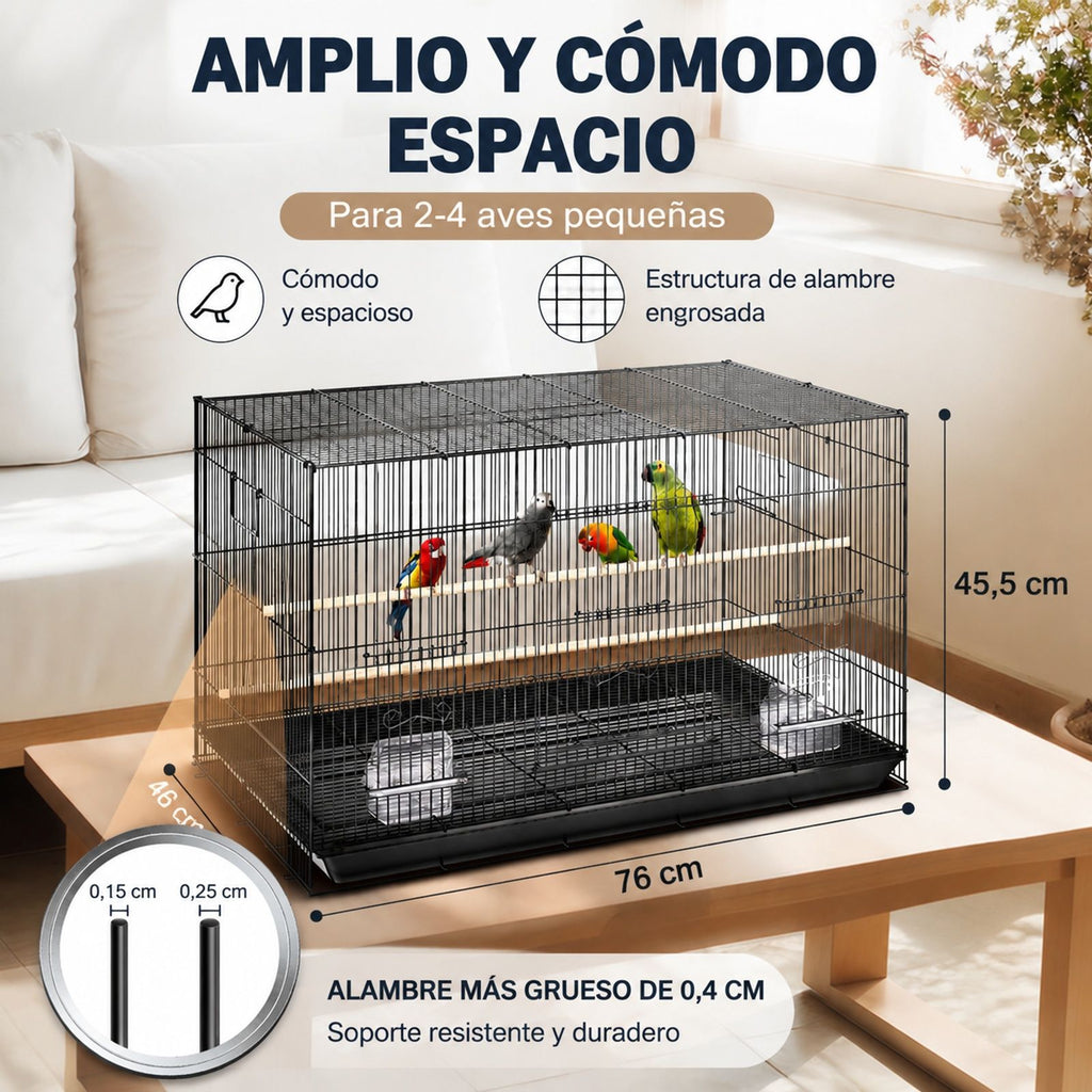 Jaula de vuelo metálica para pájaros pequeños, cacatúas y loros con asa lateral, bandeja extraíble, perchas y comederos