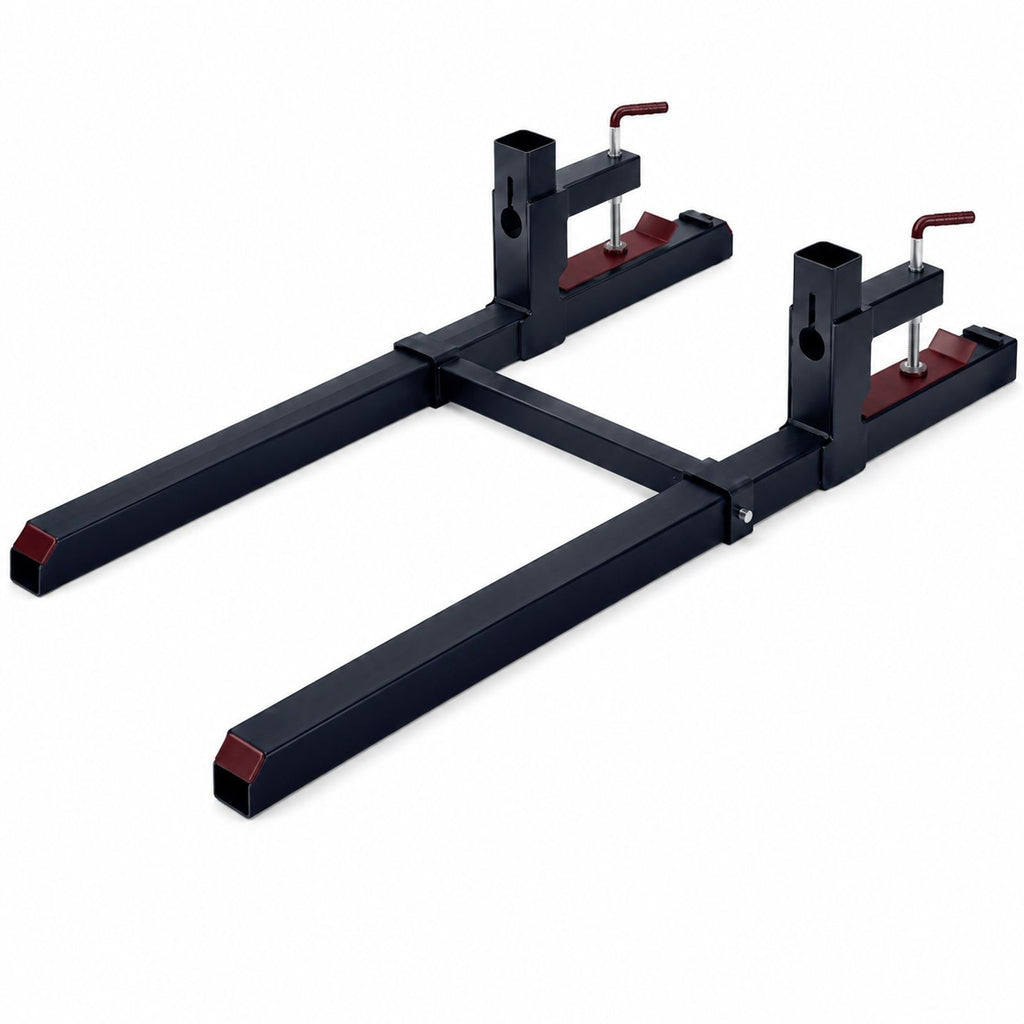 Clamp-On Pallet Forks with Adjustable Stabilizer Bar for Tractor Attachments, Loader Bucket and Skid Steer, Black