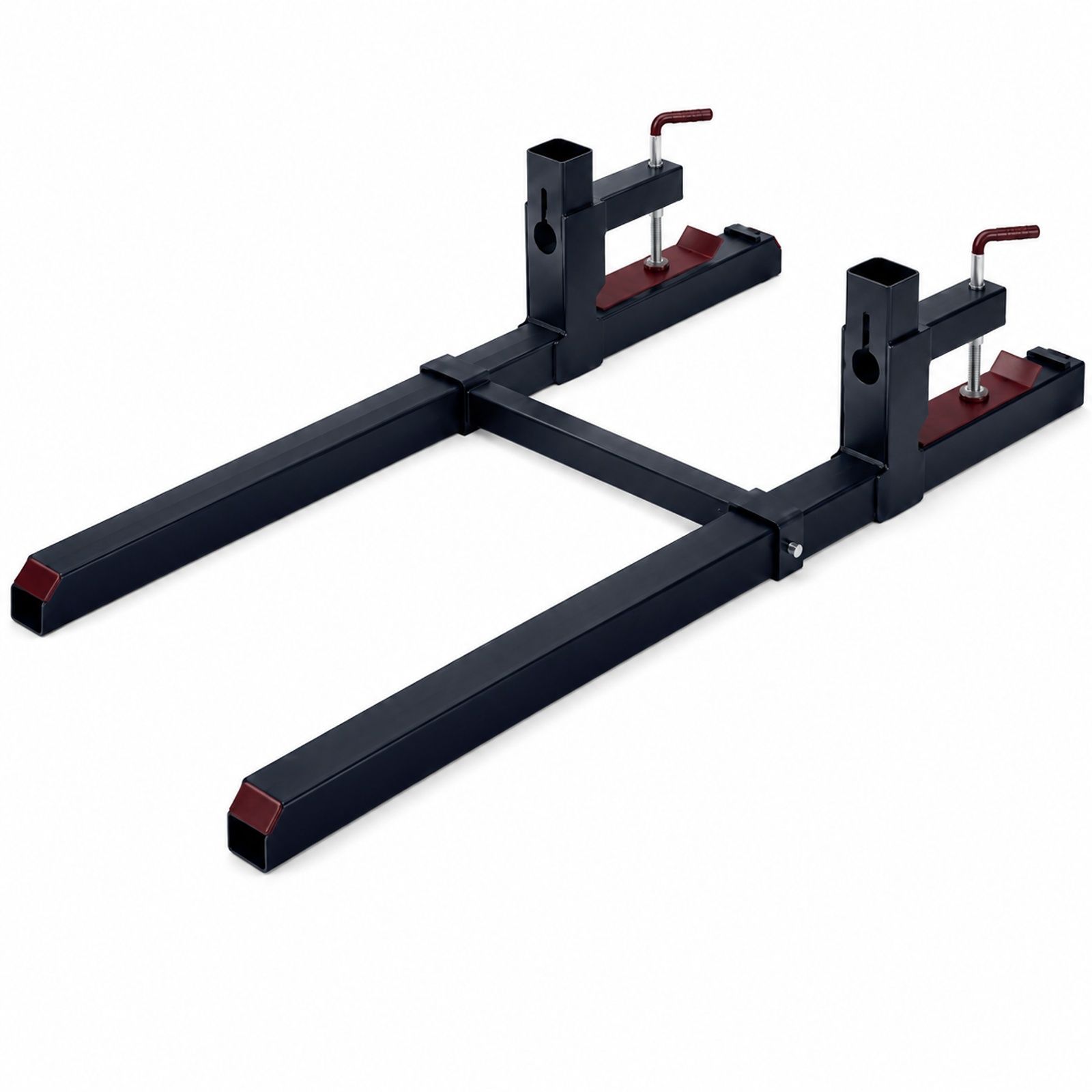 Clamp-On Pallet Forks with Adjustable Stabilizer Bar for Tractor Attachments, Loader Bucket and Skid Steer, Black