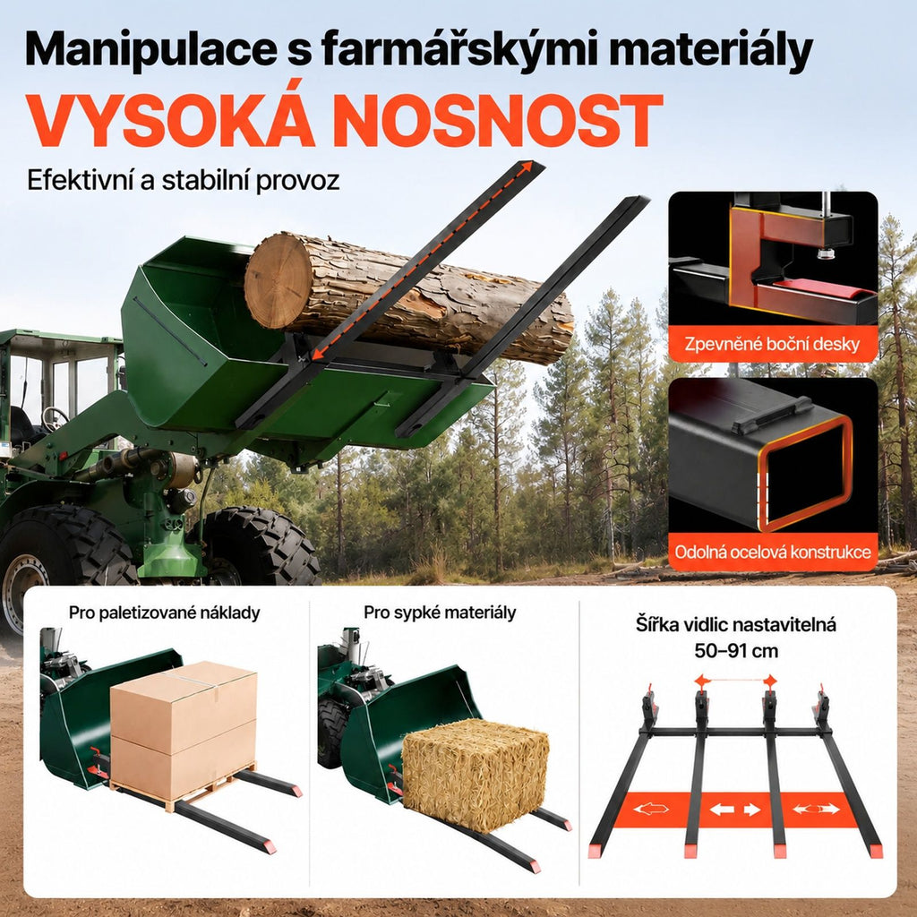 Clamp-On Pallet Forks with Adjustable Stabilizer Bar for Tractor Attachments, Loader Bucket and Skid Steer, Black
