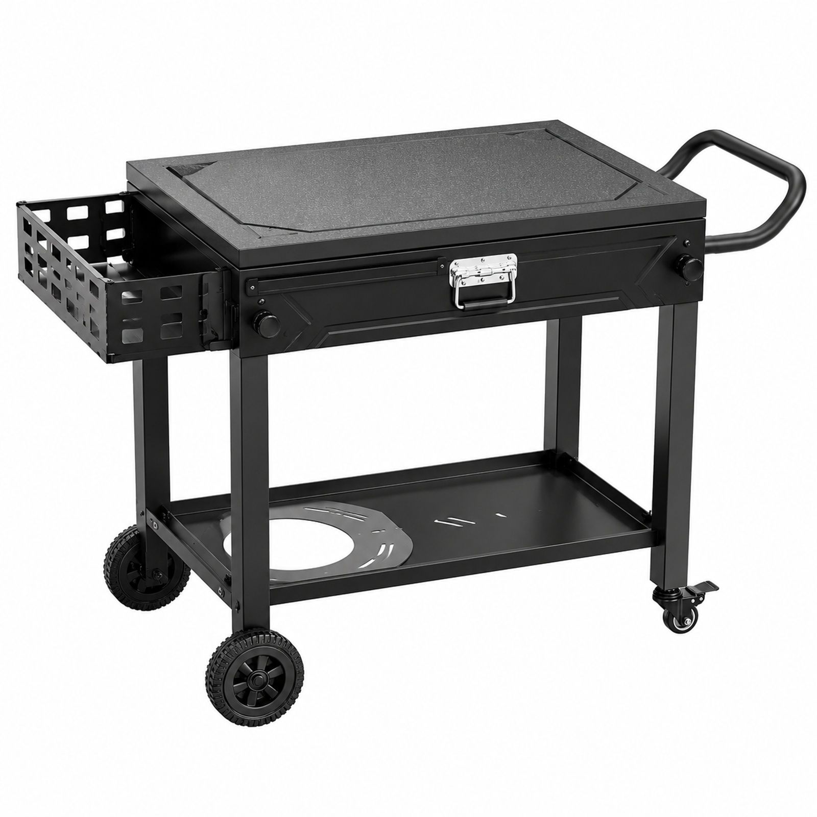 Carrito de barbacoa plegable con ruedas, portarrollos y soporte magnético para herramientas, para jardín, picnic o cocina