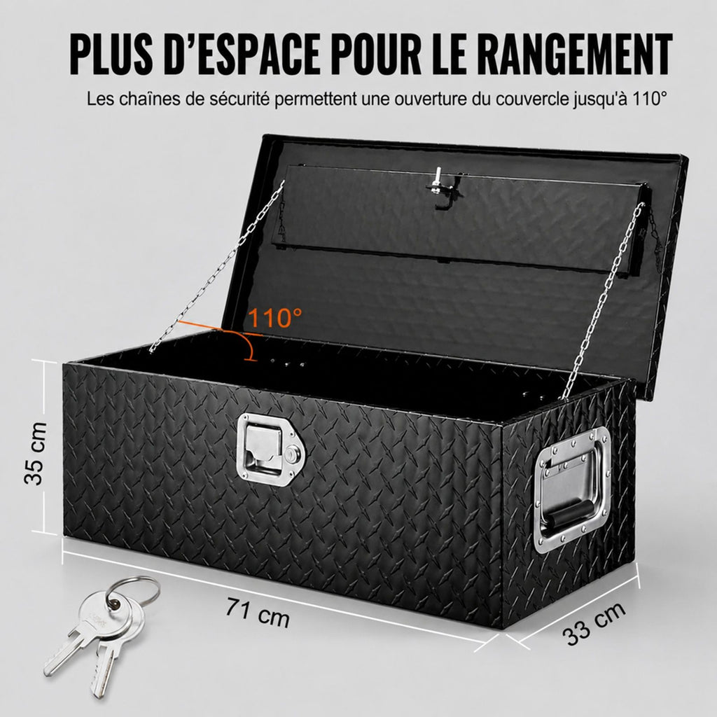 Boite a outils en aluminium avec profil a barre pour benne de pickup
