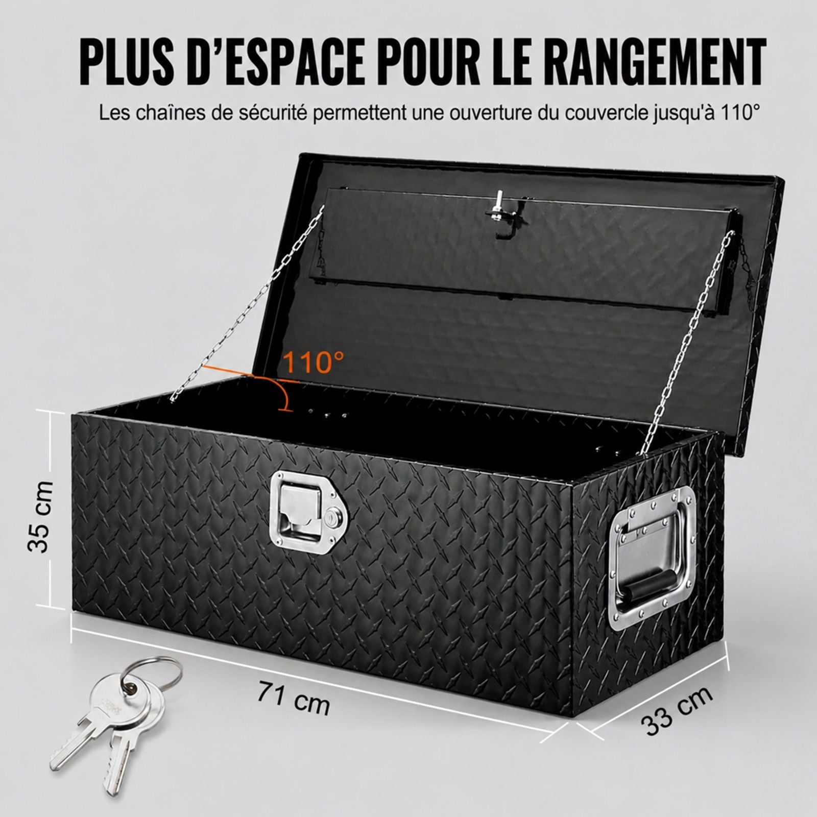 Boite a outils en aluminium avec profil a barre pour benne de pickup